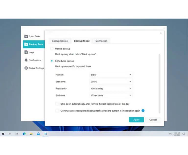 Scheduled backup settings for Storage Drive