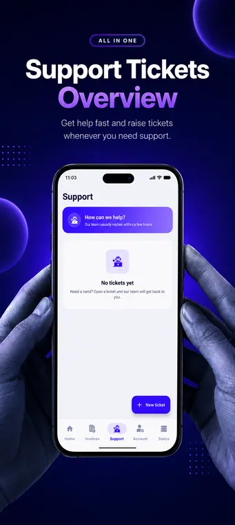 CloudWebHost app support screen for raising new tickets